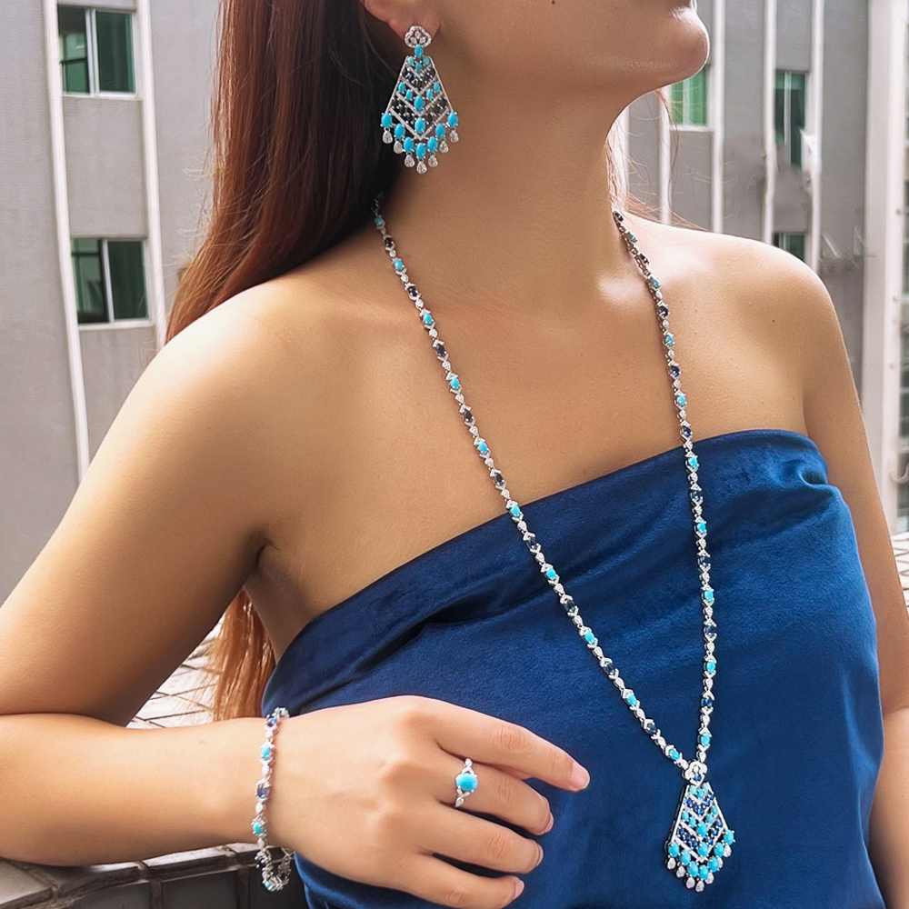 Ethnic Fashion Dubai - CWWZircons 4pcs 우아한 블루 청록색 CZ