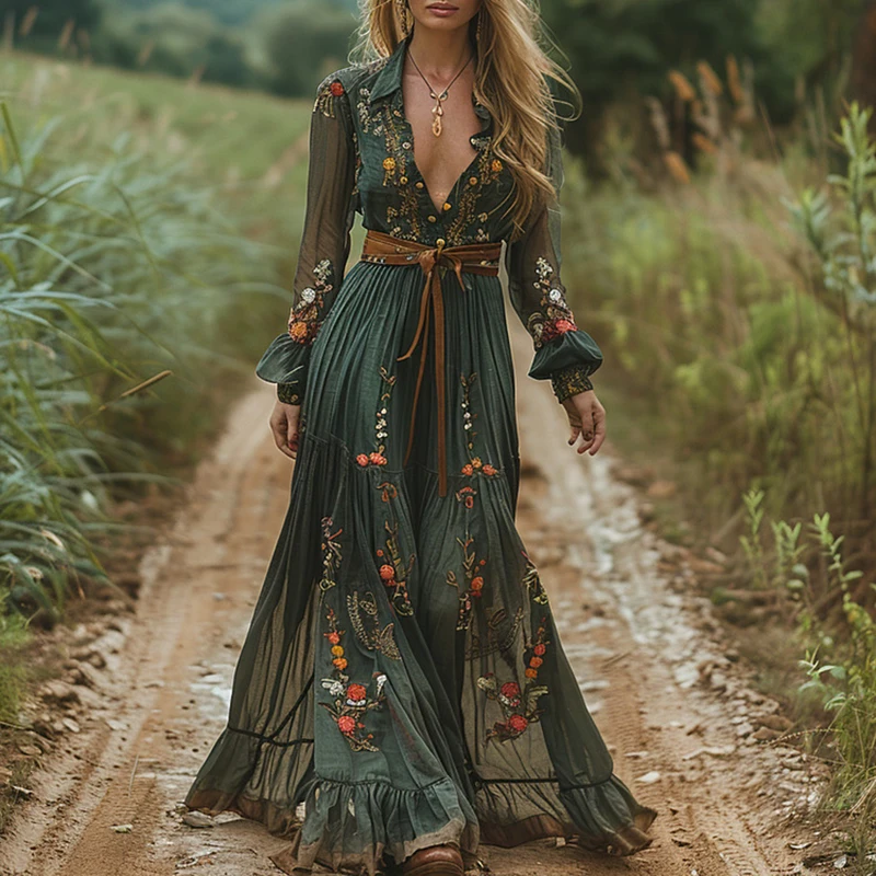 Ethnic Boho Fashion - 여성을위한 민족 패션 꽃 프린트 빈티지