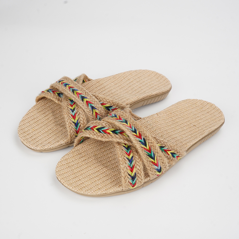 Ethnic Boho Fashion - SHAJI 여름 여성용 린넨 슬리퍼; 여성용
