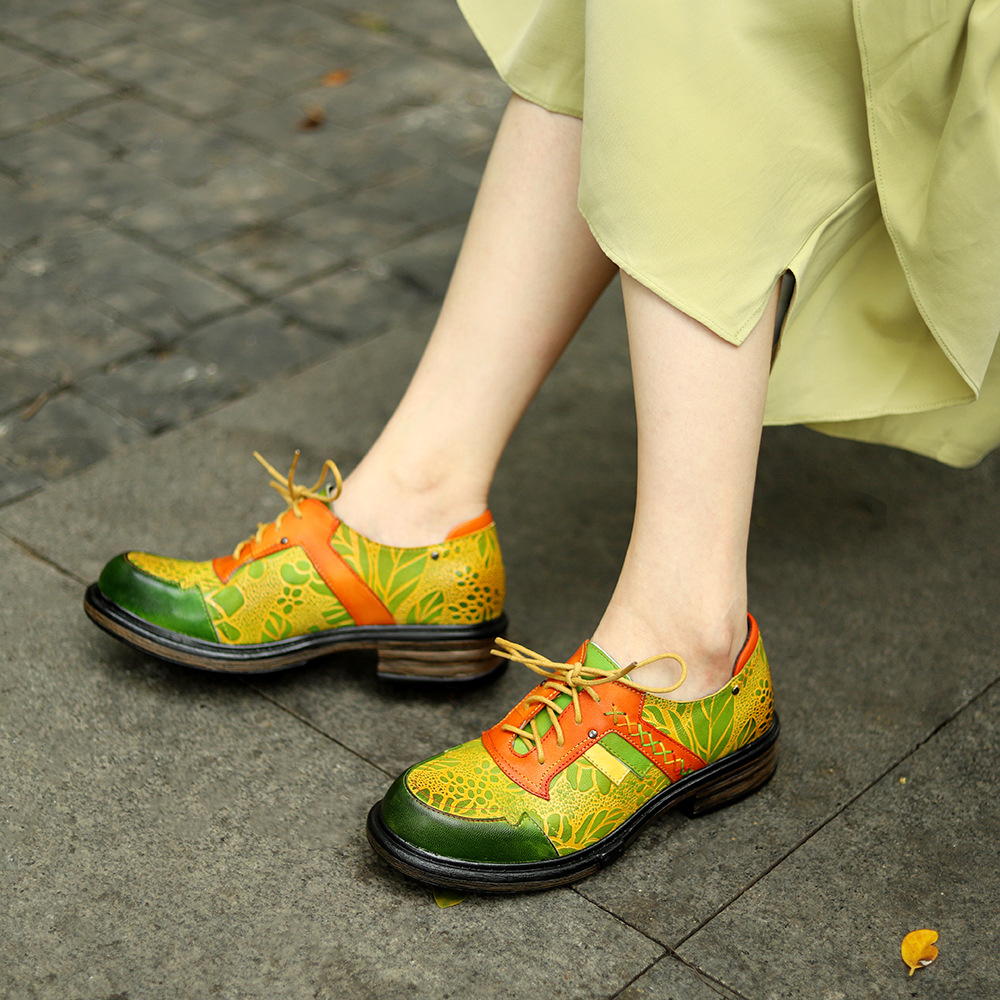 4cm 2025 양가죽 가을 워킹 로퍼 여성 프린트 플 - Ethnic Fashion Walk 리뷰 및 가격
