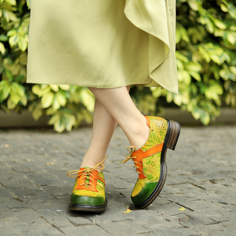 4cm 2025 양가죽 가을 워킹 로퍼 여성 프린트 플 - Ethnic Fashion Walk 리뷰 및 가격