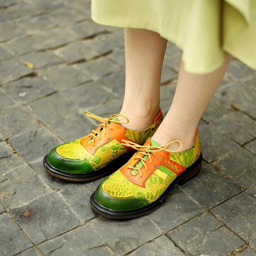 4cm 2025 양가죽 가을 워킹 로퍼 여성 프린트 플 - Ethnic Fashion Walk 리뷰 및 가격