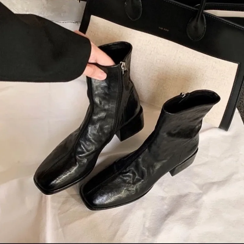 새로운 여성용 디자이너 힐 앵클 부츠 패션 스퀘어 토  - Ethnic Fashion 리뷰 및 가격