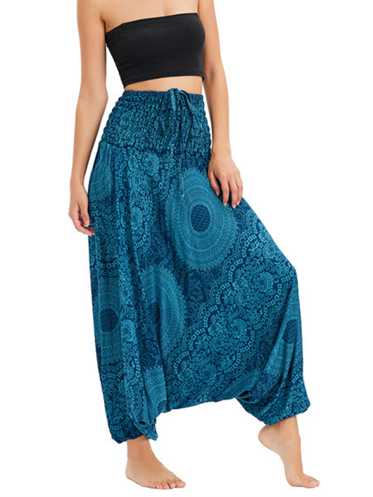 레트로 보헤미안 플로럴 프린트 캐주얼 여성 배기 팬츠  - Ethnic Boho Fashion 리뷰 및 가격