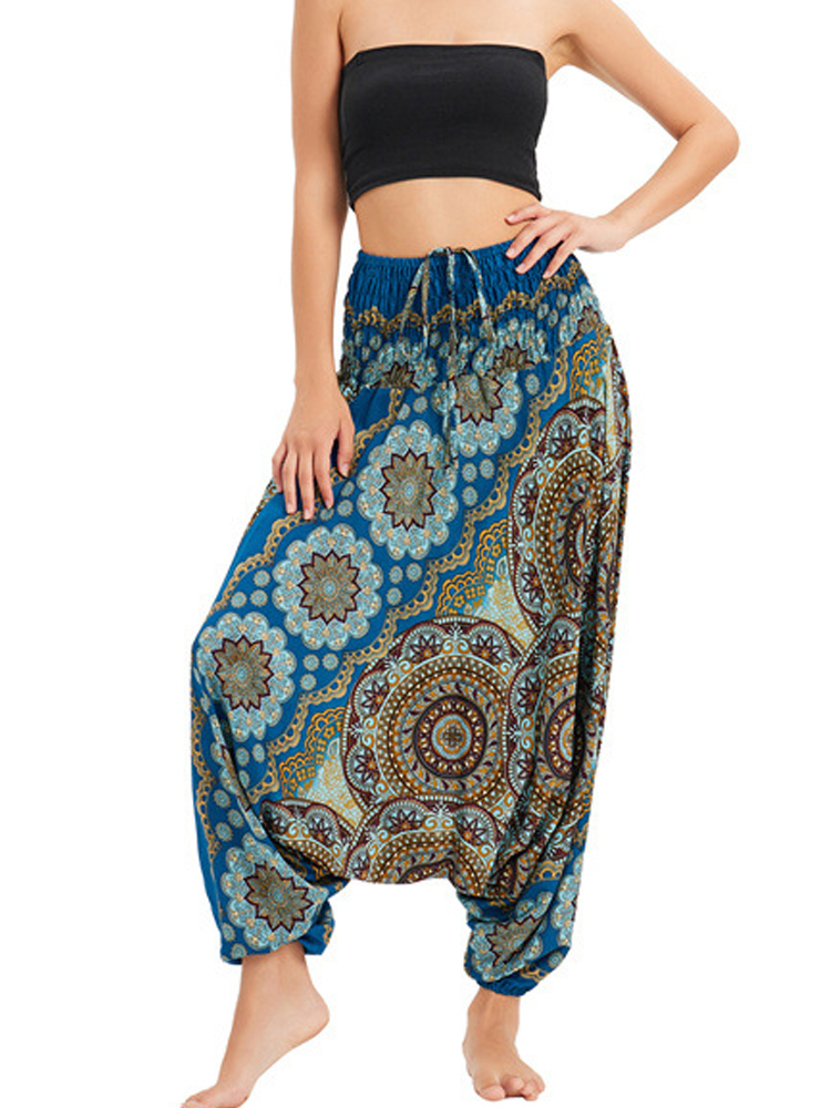 레트로 보헤미안 플로럴 프린트 캐주얼 여성 배기 팬츠  - Ethnic Boho Fashion 리뷰 및 가격