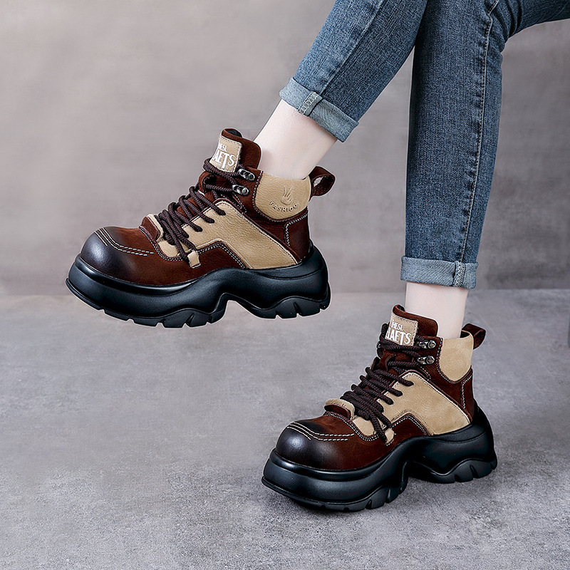 6cm 천연 가죽 웨지 패션 부츠 와이드 토 앵클 부티 - Ethnic Fashion 리뷰 및 가격