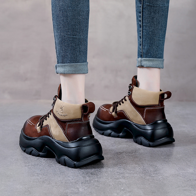 6cm 천연 가죽 웨지 패션 부츠 와이드 토 앵클 부티 - Ethnic Fashion 리뷰 및 가격