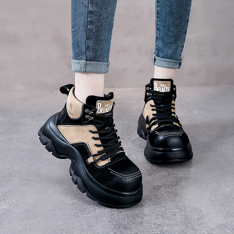 6cm 천연 가죽 웨지 패션 부츠 와이드 토 앵클 부티 - Ethnic Fashion 리뷰 및 가격